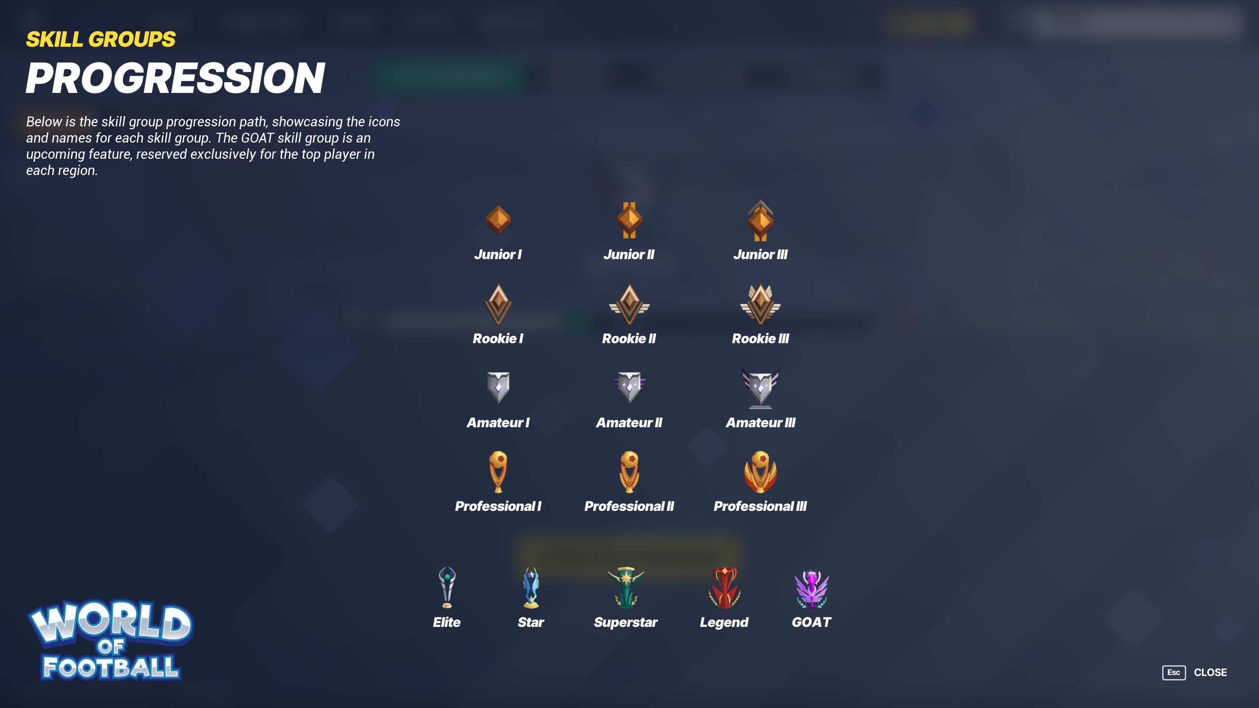 World of Football matchmaking, skill groups, and statistics
