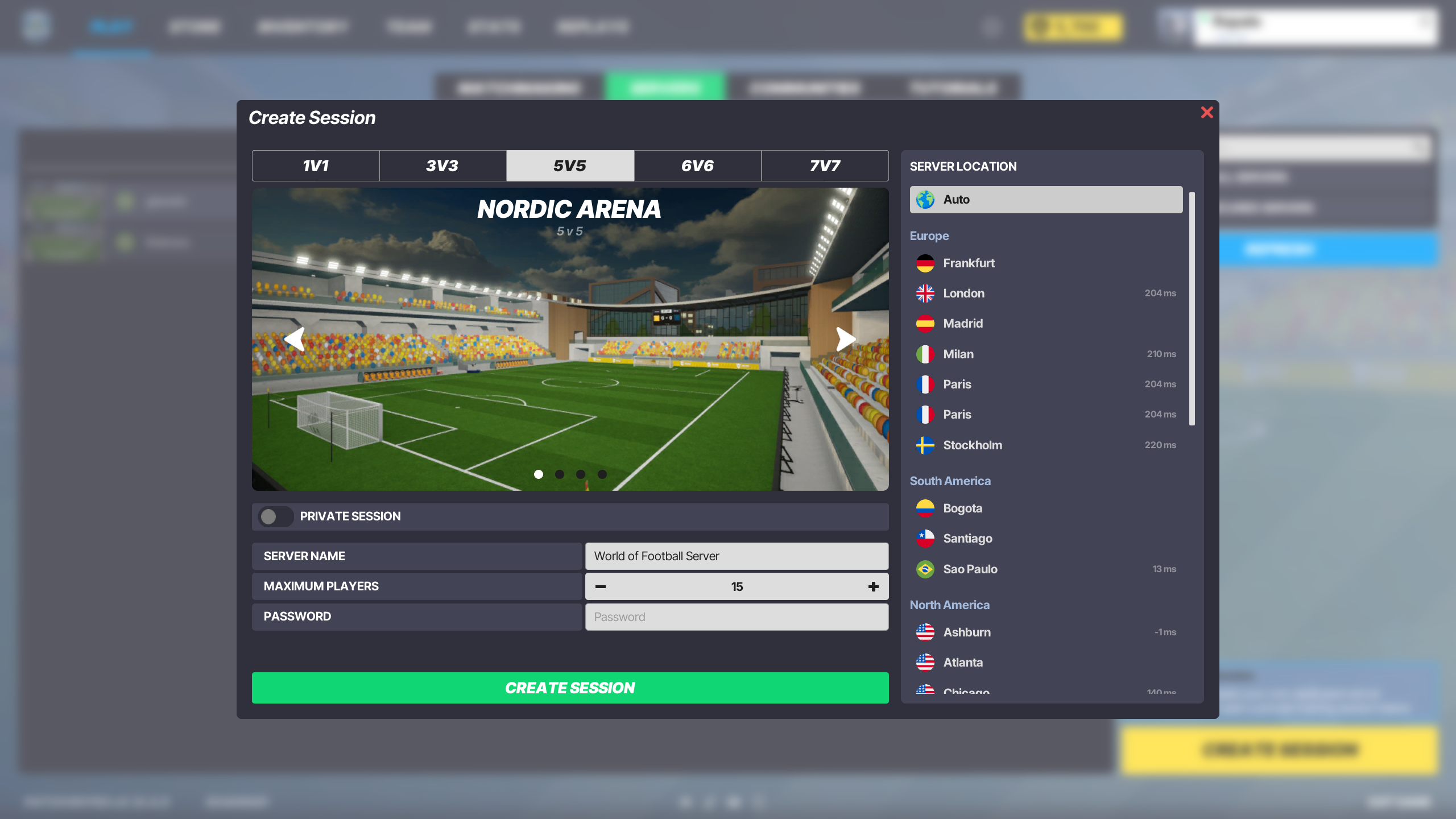 World of Football custom server browser