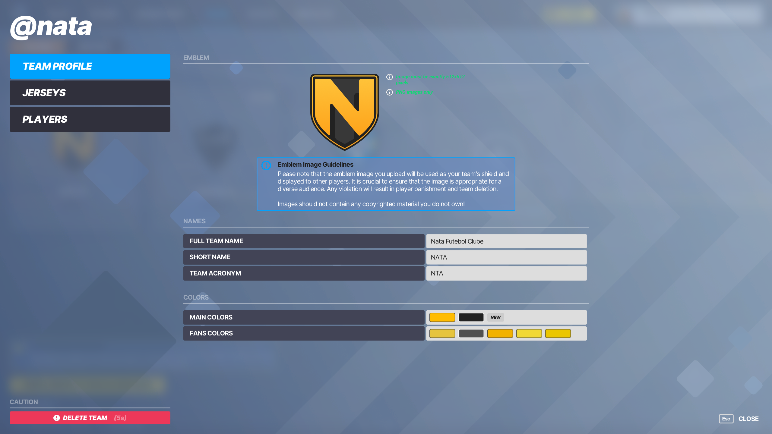 World of Football custom team setup
